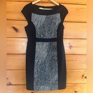 Anne Klein black white striped ponte preppy office classic sheath midi dress 6